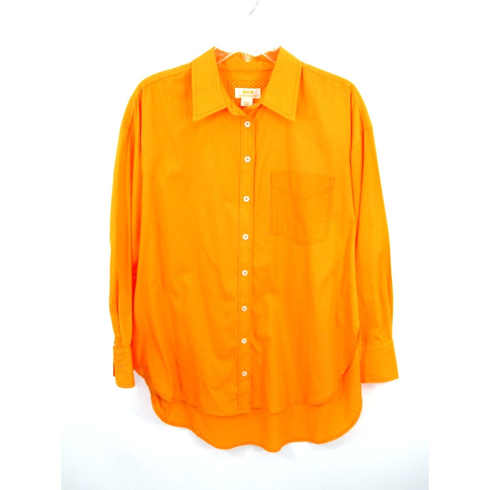 Anthropologie Maeve Button Up Blouse Women Small Oversize Golden Poppy Orange